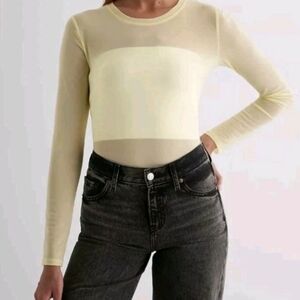 NWOT EXPRESS Long Sleeve Semi Sheer Mesh Bodysuit Top Women's Size Medium Ivory